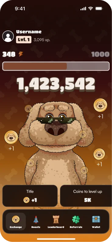Ben the Dog clicker screen with character leveling