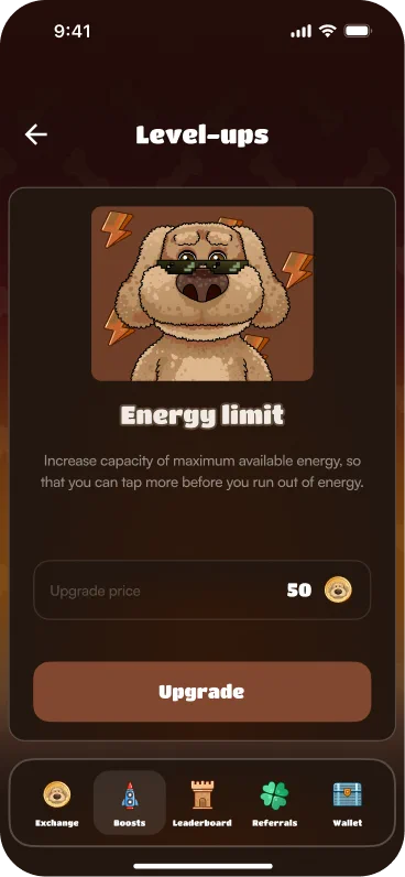 Ben the Dog energy limit leveling screen