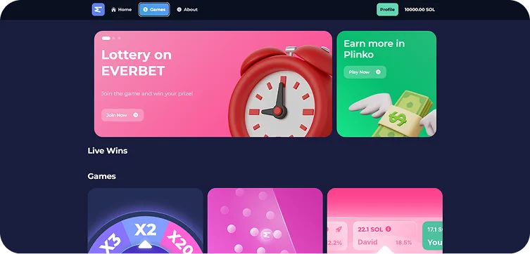 Catalog of CASINO / EVERBET games with Lottery and Plinko