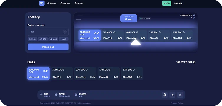 Lottery interface with bet statistics