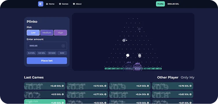 Betting interface in the Plinko game
