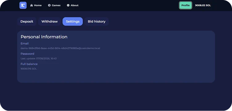 Player's personal account CASINO / EVERBET