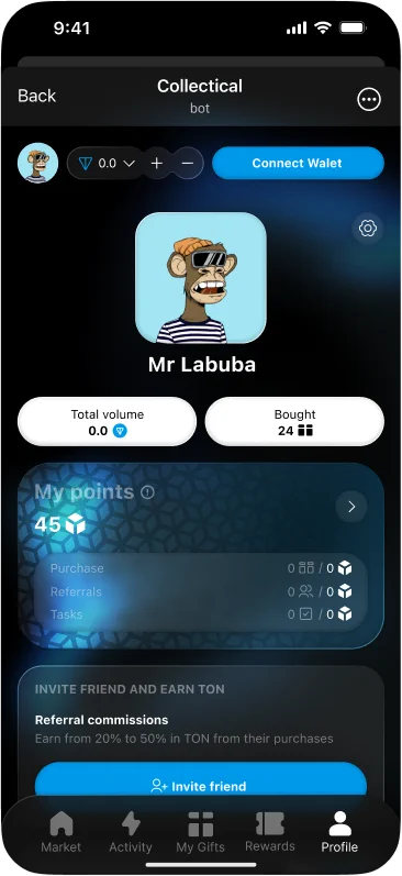 Personal account of Collectical user