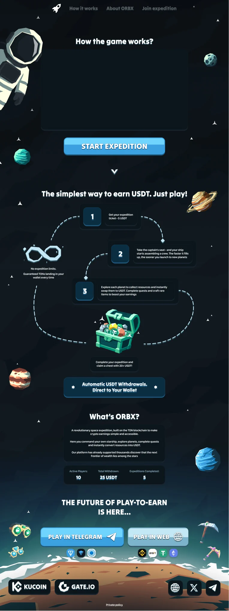 Promotional site for the space P2E game COSMO