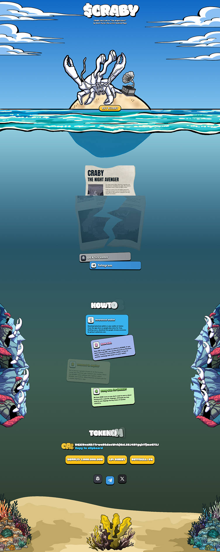 Full version of $CRABY memecoin underwater promotional site