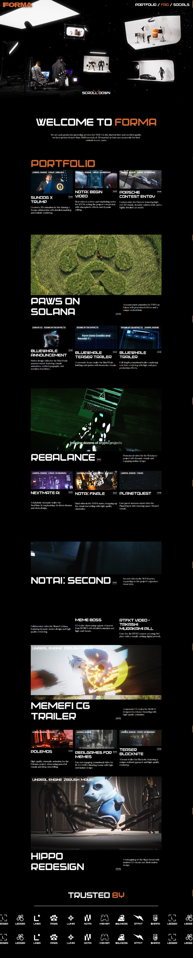 Full promotional website for Forma 3D production