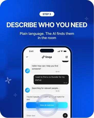 Linqa carousel about finding contacts through AI