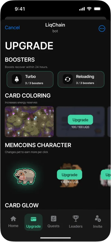 Screen for pumping boosters and registering a LiqChain card
