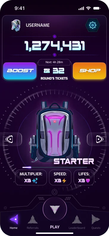 Madbackpacks home screen with Starter backpack