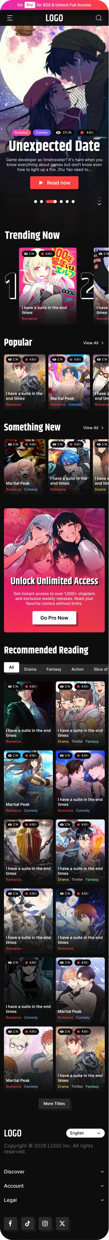 Full mobile version of the Manga Hub platform