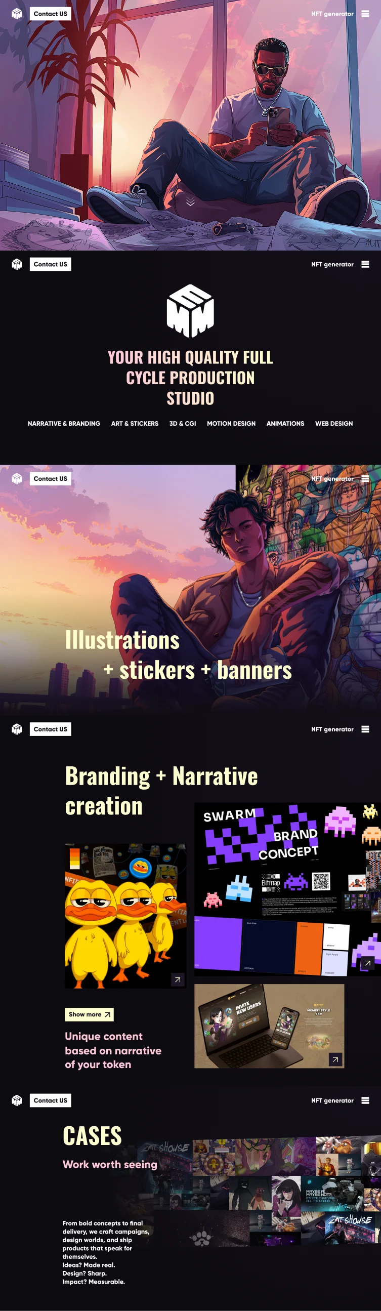 Full page of the Memetic Studio portfolio site
