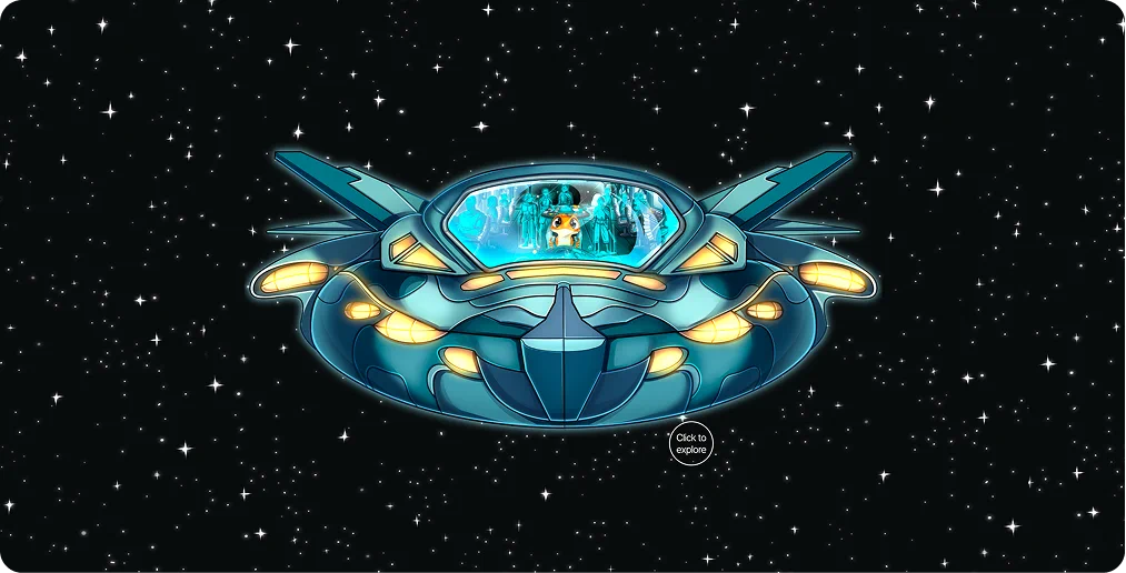 $PATCHY spaceship against a starry background