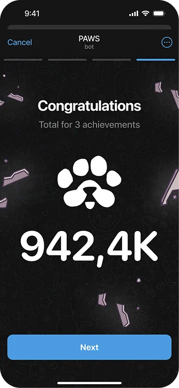 PAWS points accrual screen