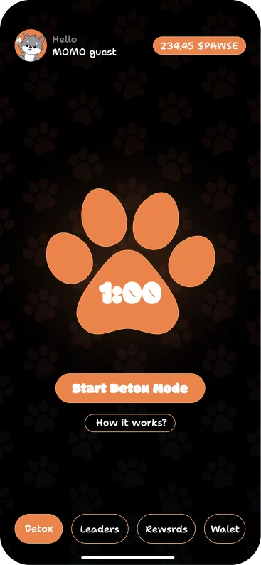Detox Mode startup screen in PAWSE