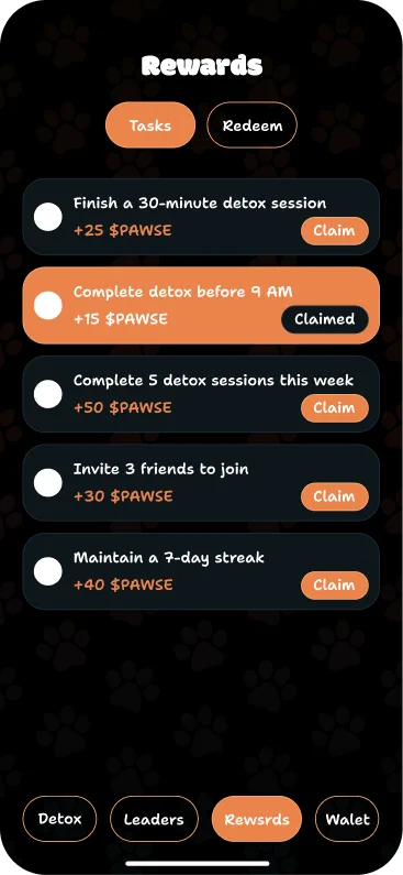 PAWSE Reward Screen