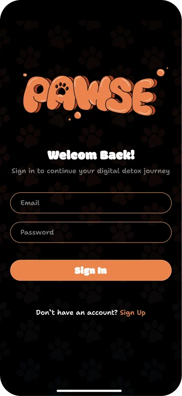 PAWSE Login Screen
