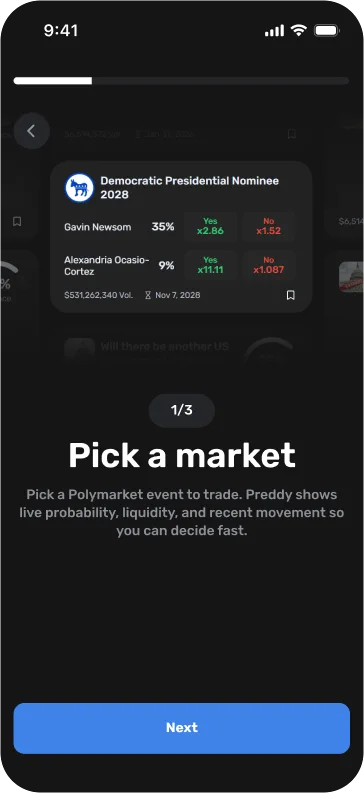 Market selection step in Preddy onboarding
