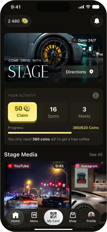Home screen of the STAGE App mobile application