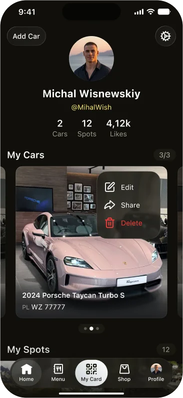 STAGE App user profile and virtual garage