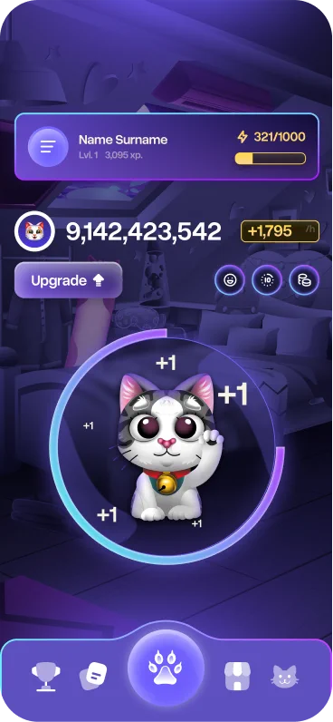 Home screen of the clicker game TomoCat